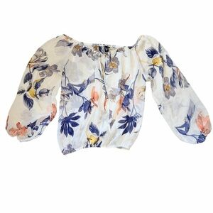 Windsor White and Pastel Floral Off The Shoulder Blouse Cinched Waist Size Small